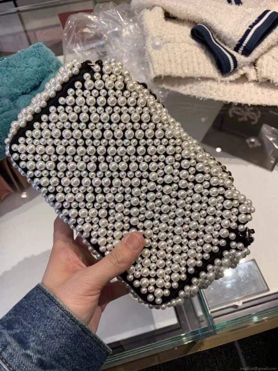 Chanel Flap Handbag Pearl Bag leather Lambskin Gold
