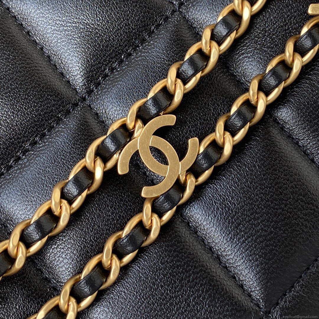 Chanel Small Hobo Bag Lambskin Gold AS3223 Black