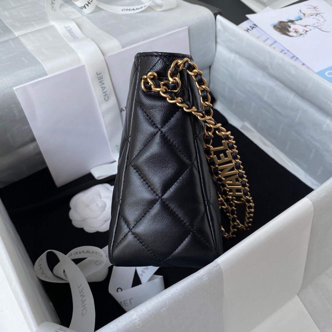 Chanel Small Hobo Bag Lambskin Gold AS3223 Black