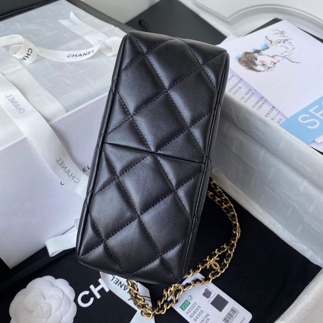 Chanel Small Hobo Bag Lambskin Gold AS3223 Black
