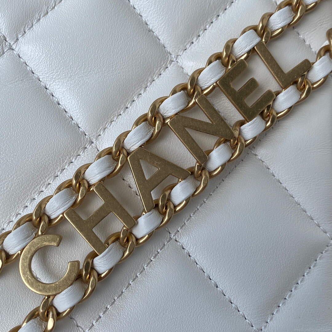 Chanel Small Hobo Bag Lambskin Gold AS3223 White
