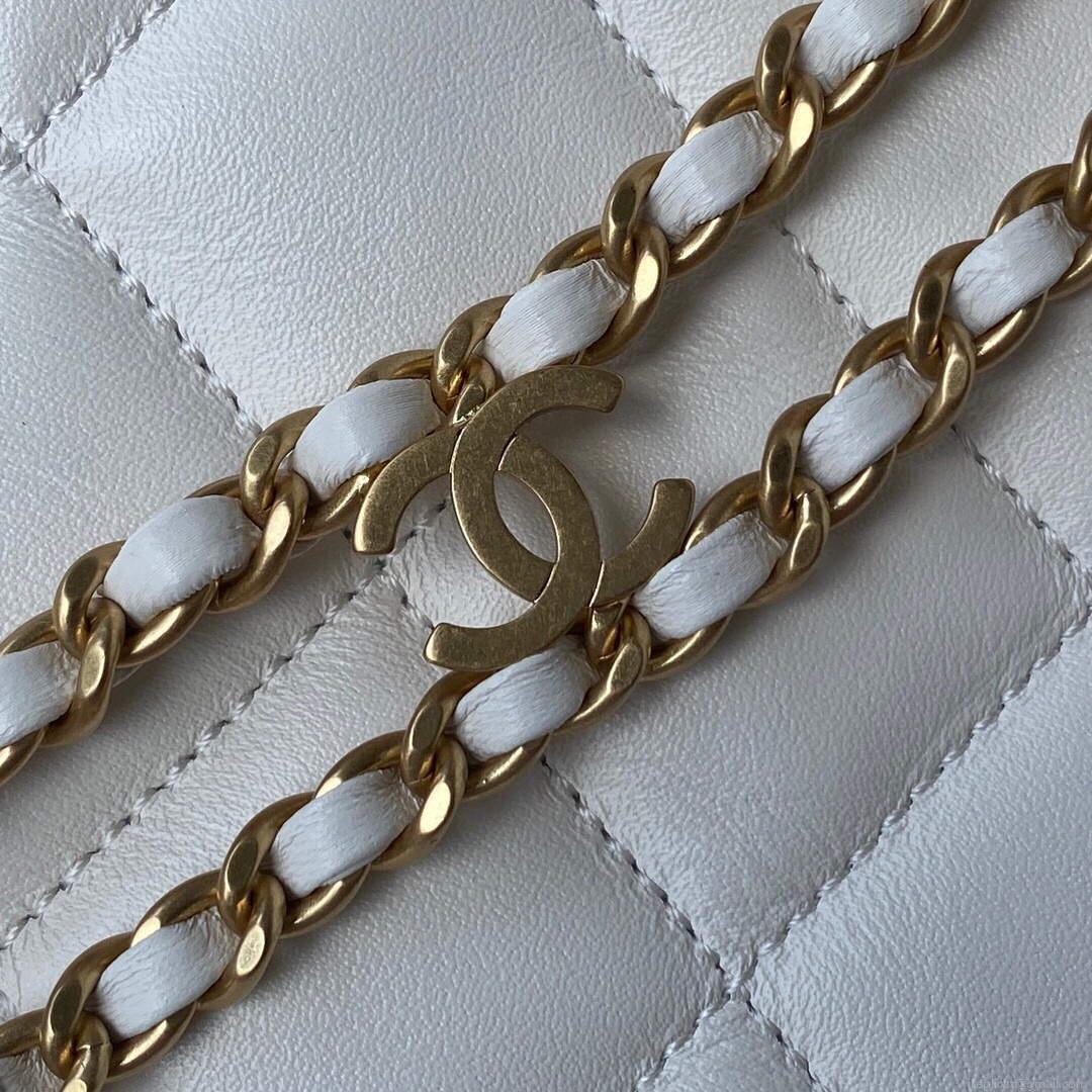 Chanel Small Hobo Bag Lambskin Gold AS3223 White