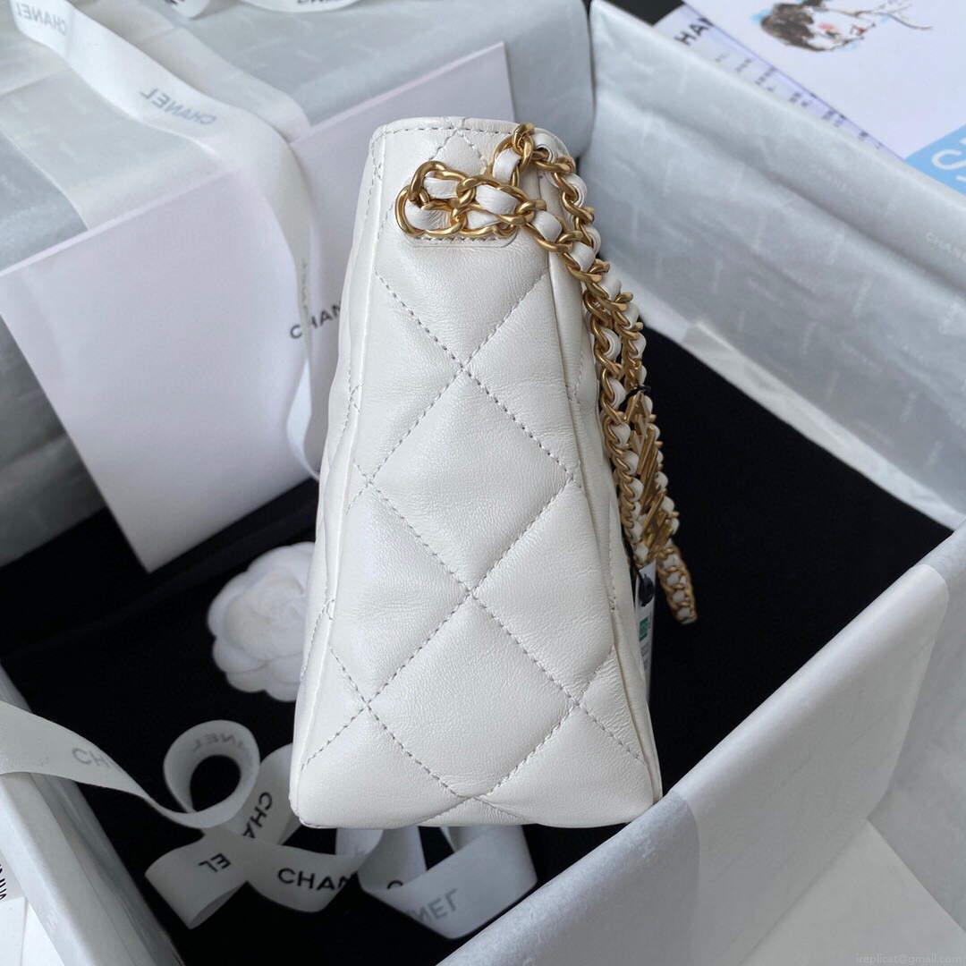 Chanel Small Hobo Bag Lambskin Gold AS3223 White