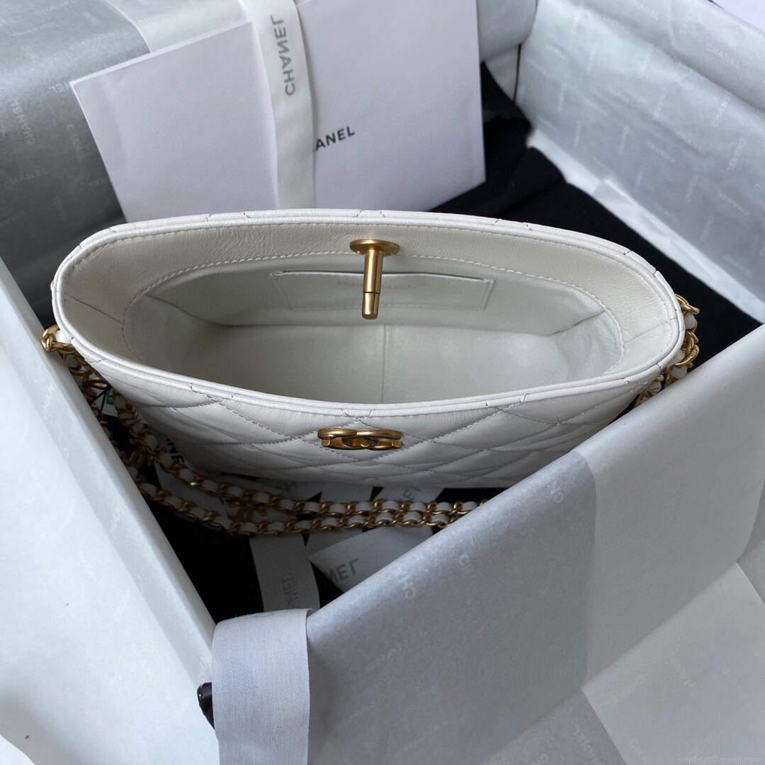 Chanel Small Hobo Bag Lambskin Gold AS3223 White