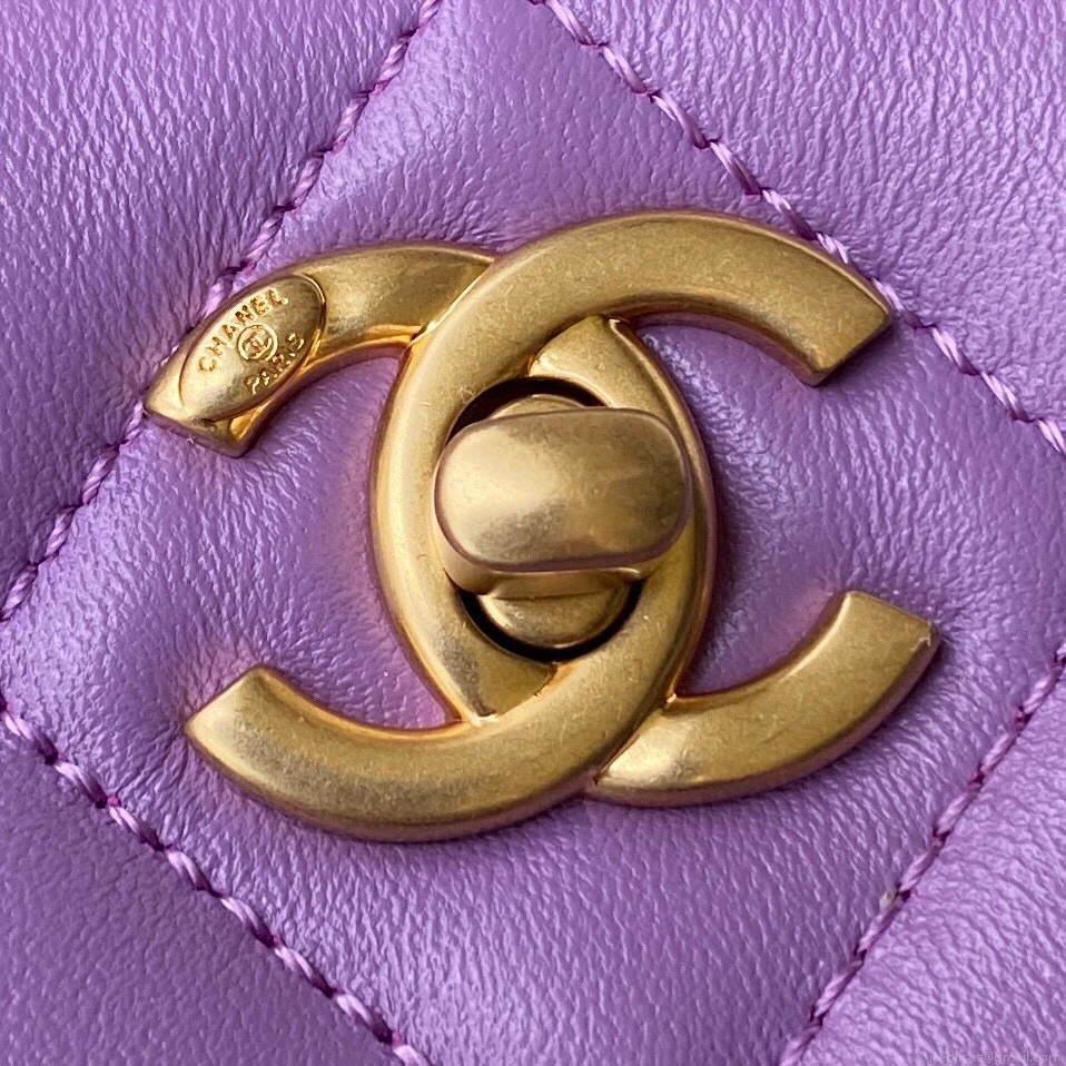 Chanel Small Hobo Bag Lambskin Gold AS3223 Purple