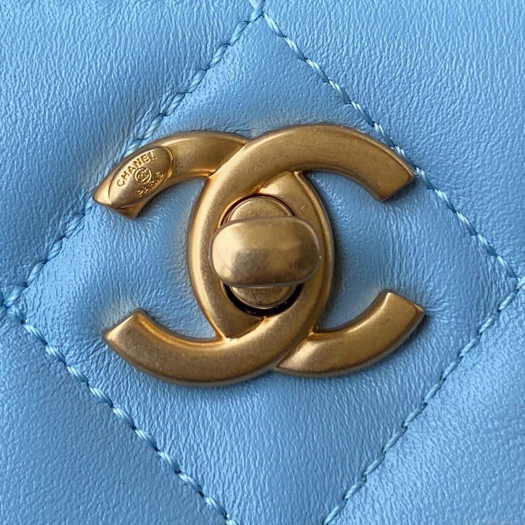 Chanel Small Hobo Bag Lambskin Gold AS3223 Blue