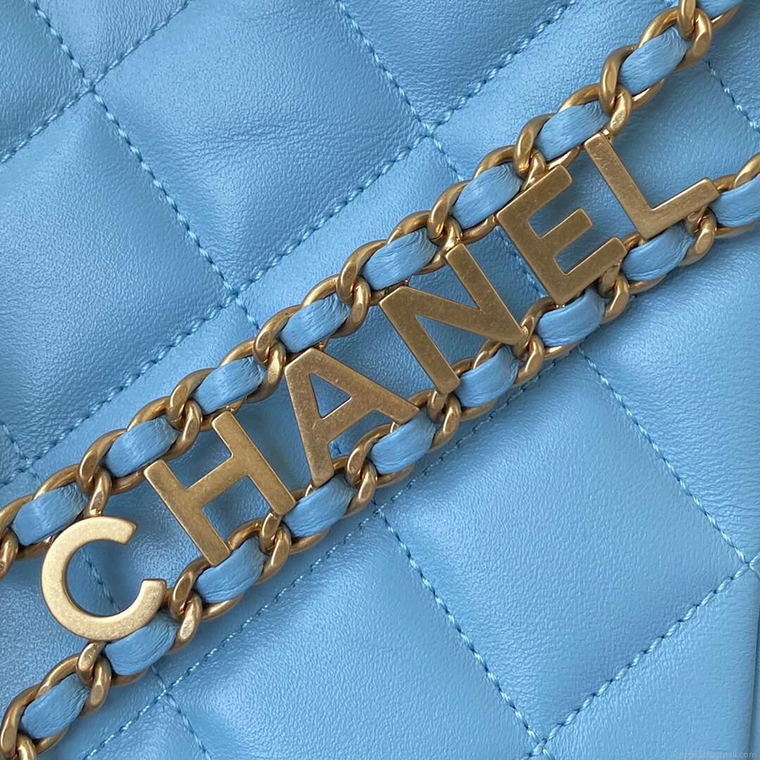 Chanel Small Hobo Bag Lambskin Gold AS3223 Blue