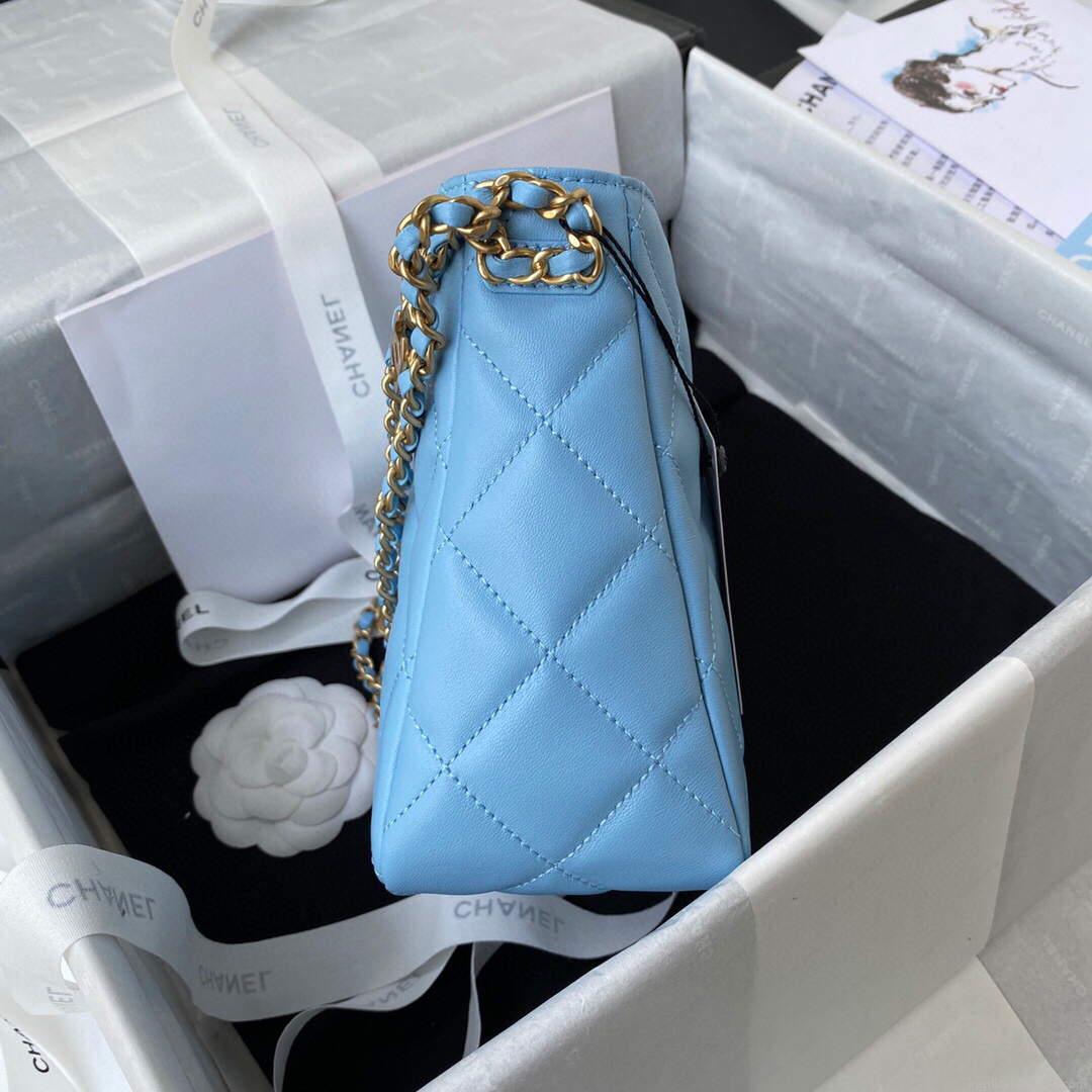 Chanel Small Hobo Bag Lambskin Gold AS3223 Blue