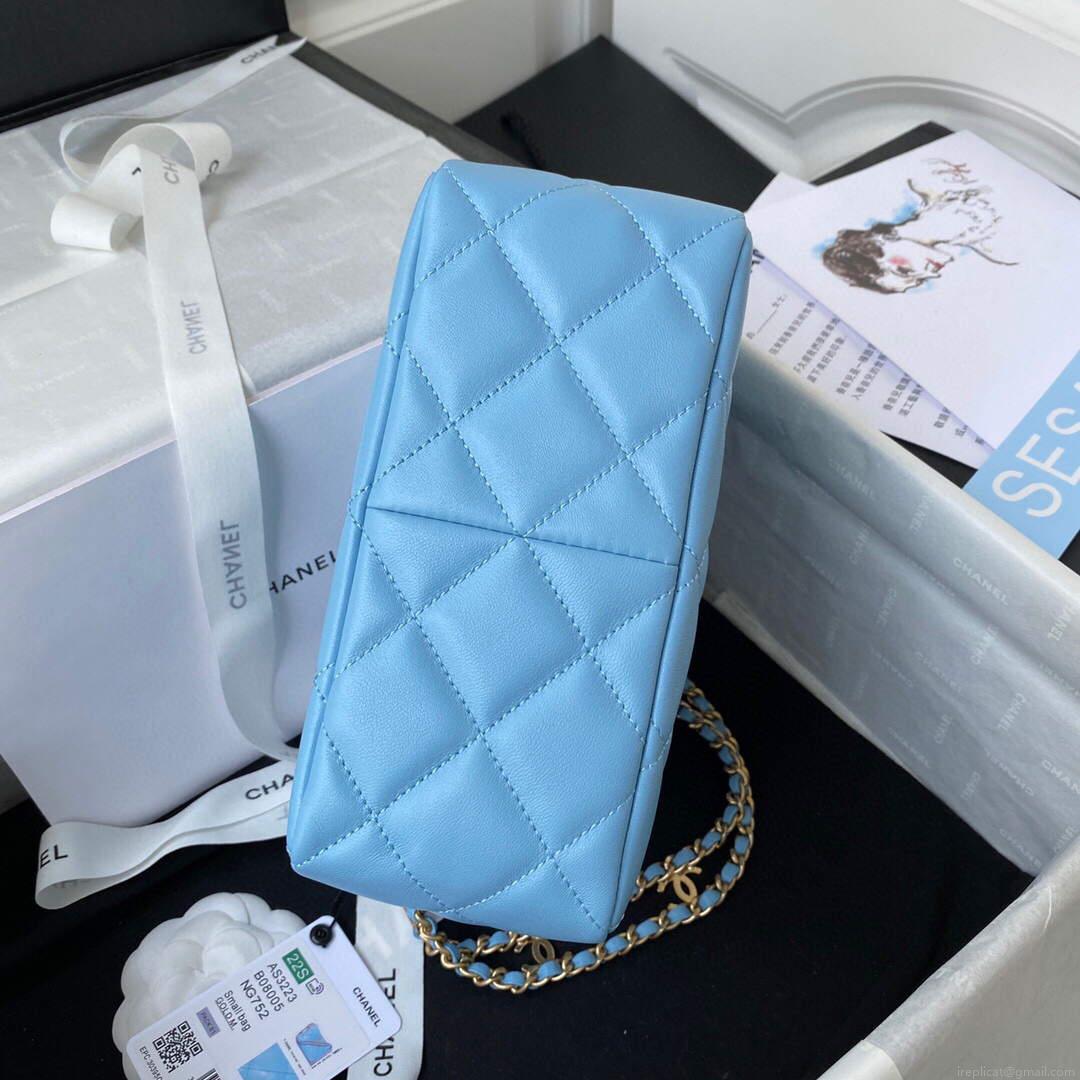 Chanel Small Hobo Bag Lambskin Gold AS3223 Blue