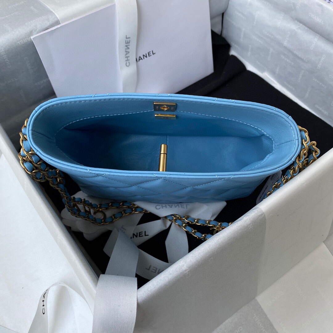 Chanel Small Hobo Bag Lambskin Gold AS3223 Blue