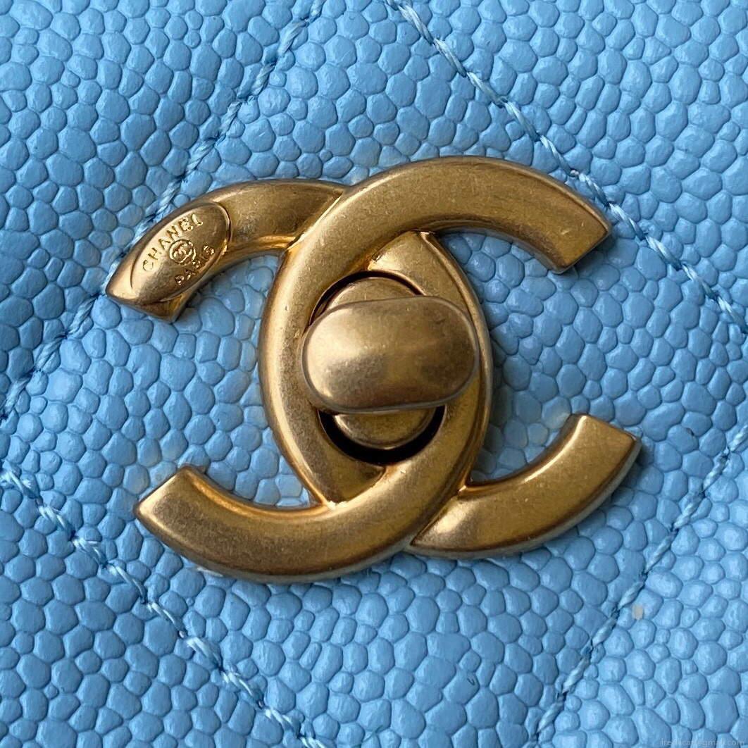 Chanel Small Hobo Bag Grained Calfskin Gold AS3223 Blue