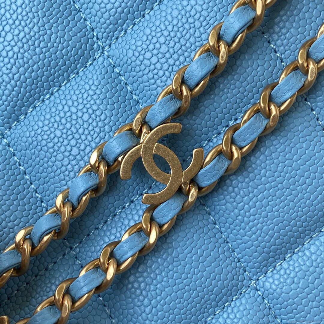 Chanel Small Hobo Bag Grained Calfskin Gold AS3223 Blue