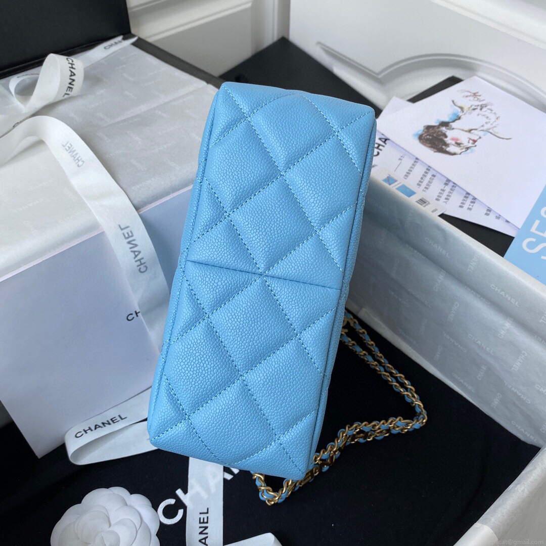 Chanel Small Hobo Bag Grained Calfskin Gold AS3223 Blue