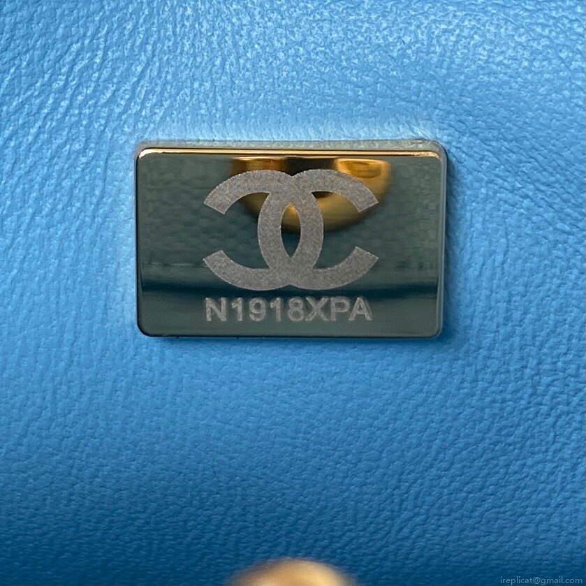 Chanel Small Hobo Bag Grained Calfskin Gold AS3223 Blue