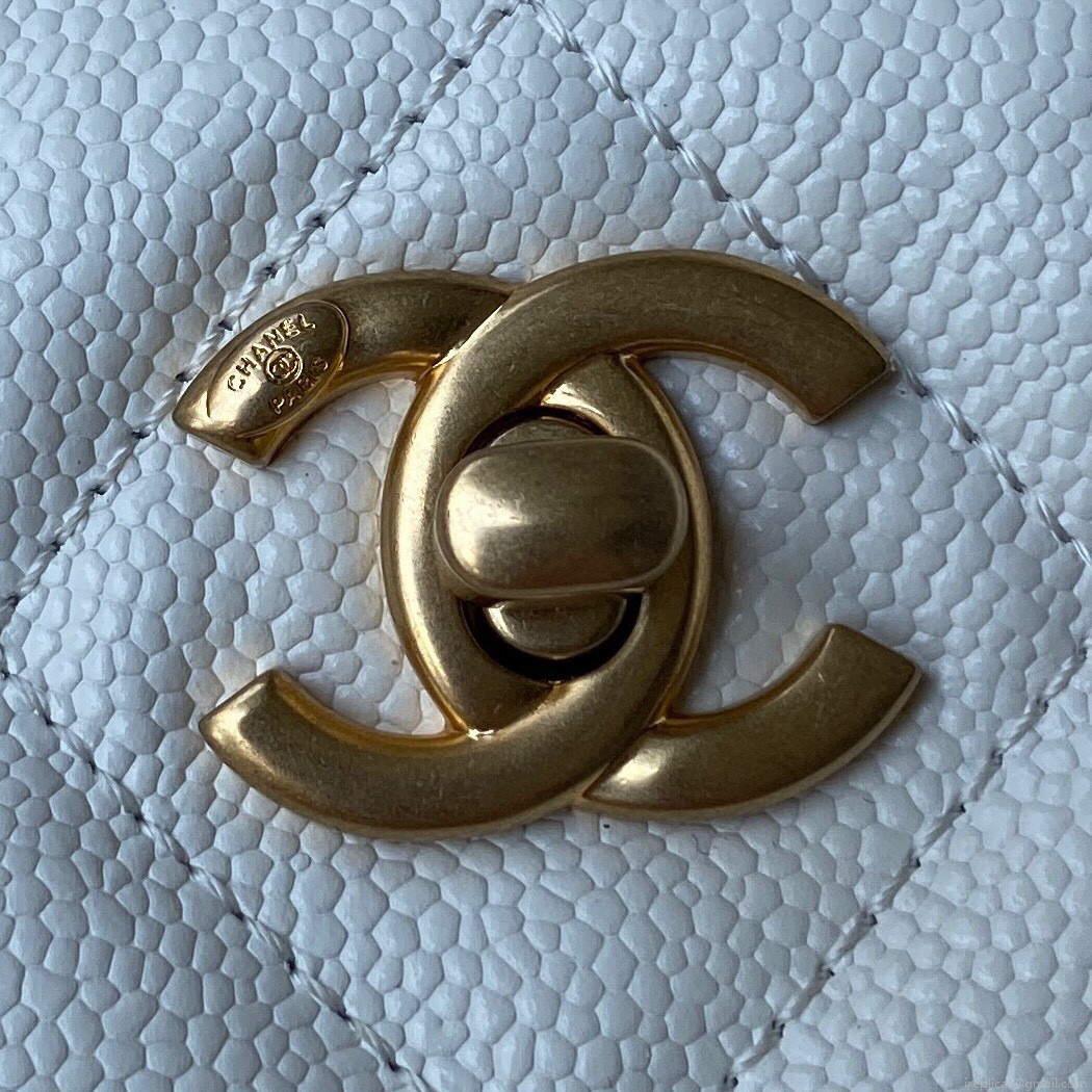 Chanel Small Hobo Bag Grained Calfskin Gold AS3223 White
