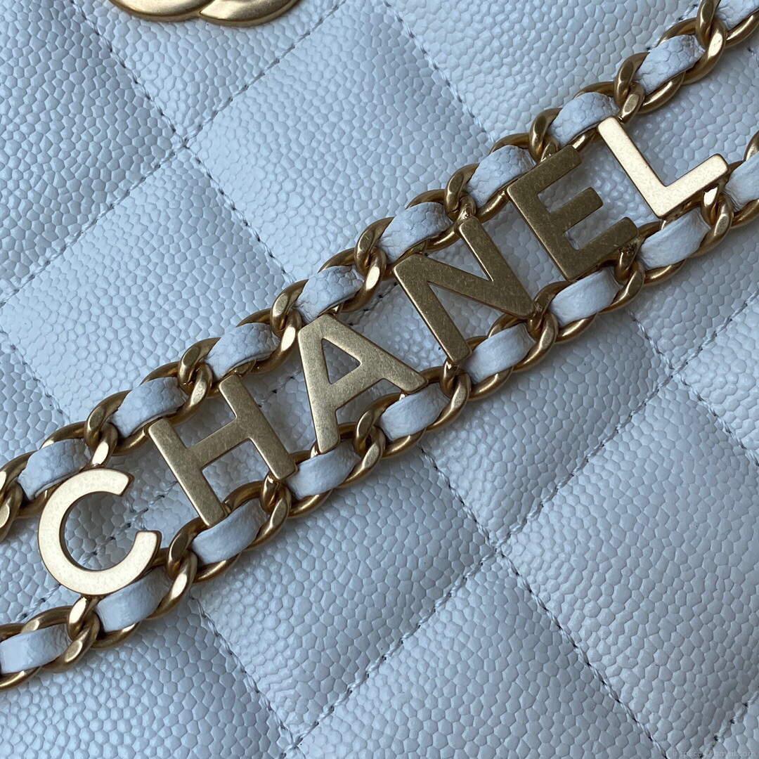 Chanel Small Hobo Bag Grained Calfskin Gold AS3223 White
