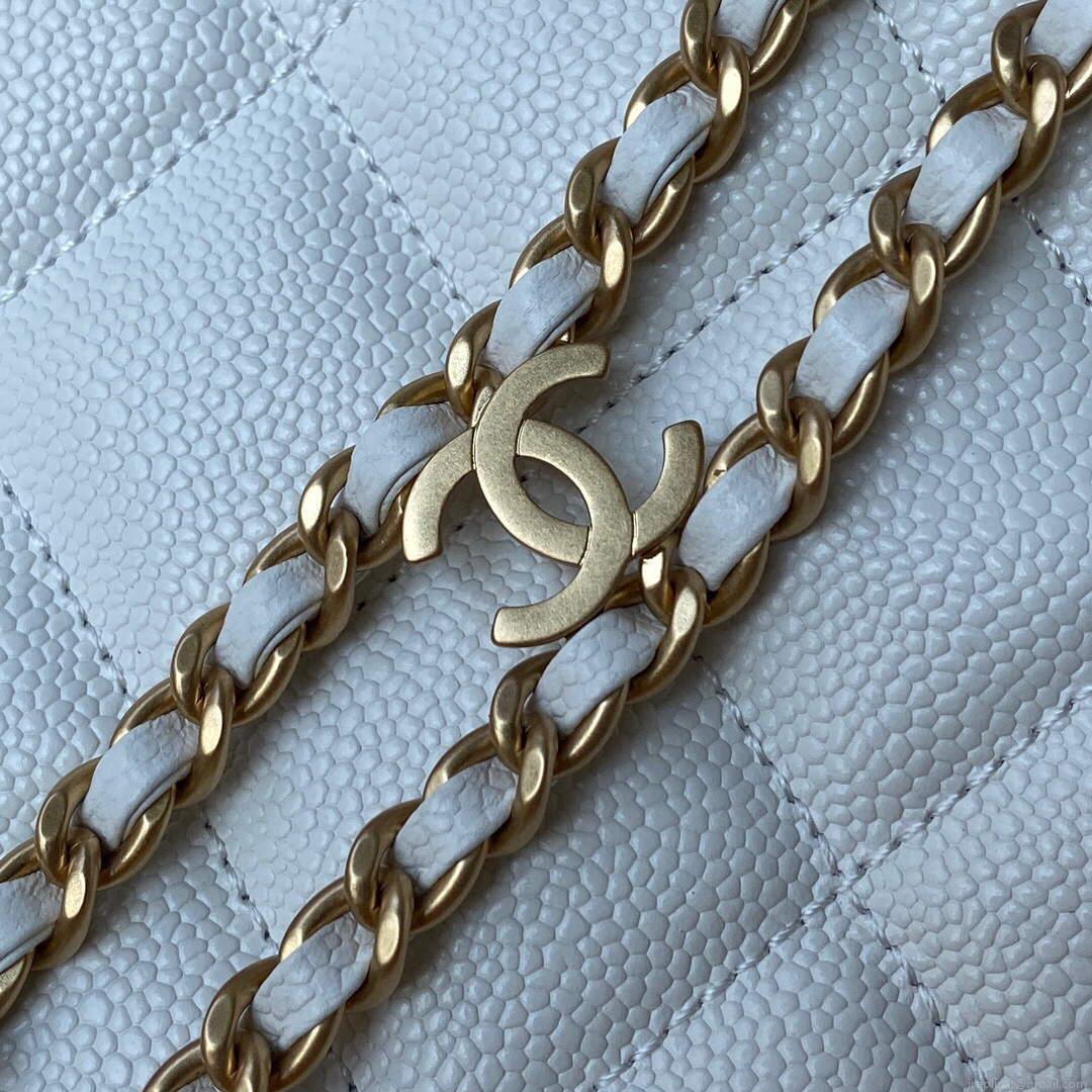 Chanel Small Hobo Bag Grained Calfskin Gold AS3223 White