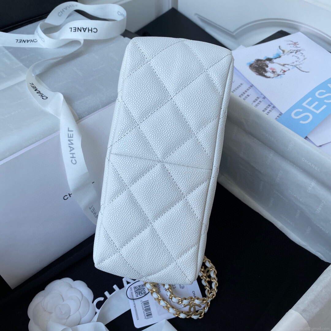 Chanel Small Hobo Bag Grained Calfskin Gold AS3223 White