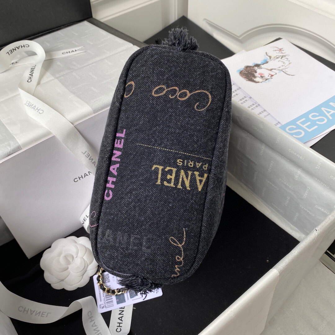 Chanel AS3027 Bucket Bag Printed Denim Gold Black