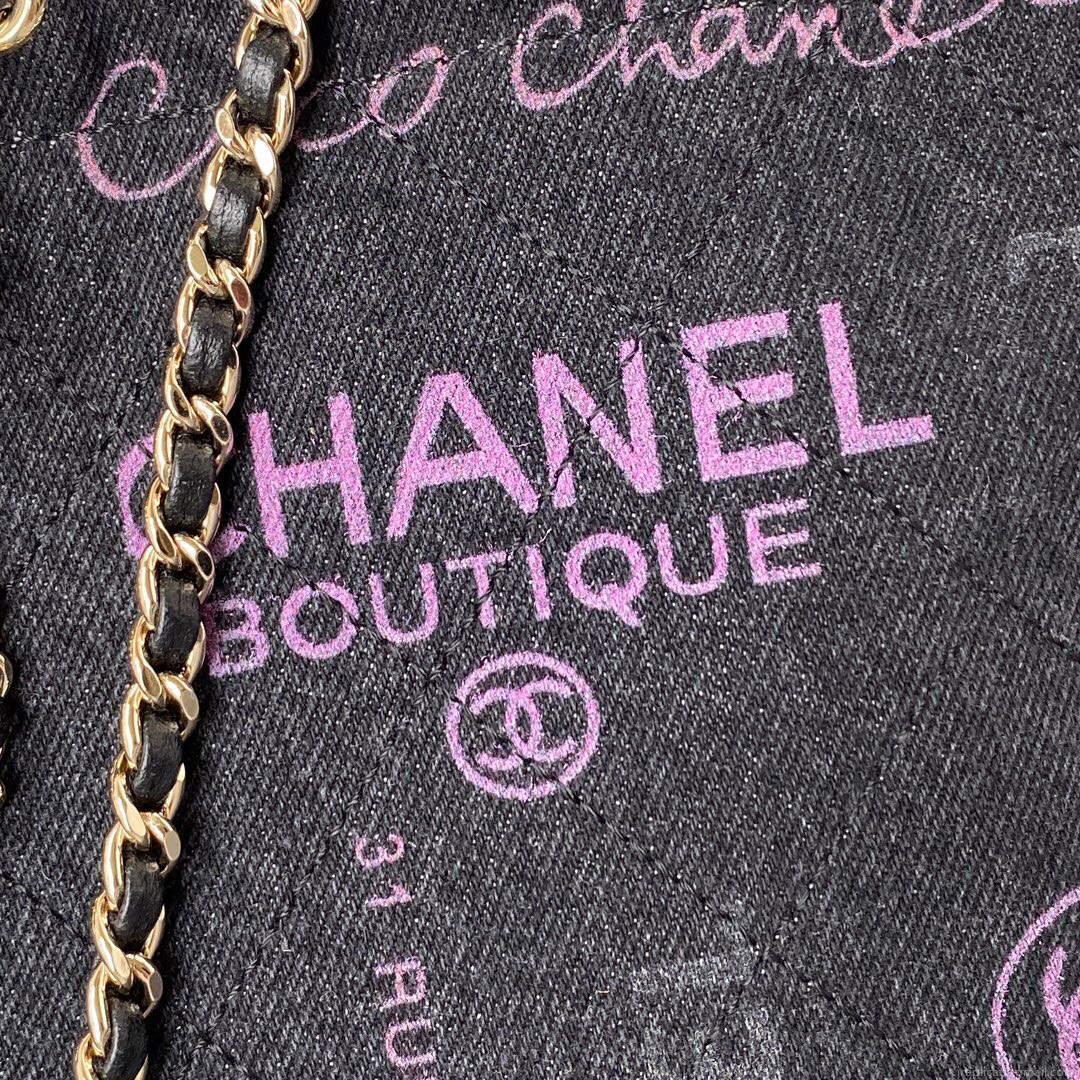 Chanel AS3027 Bucket Bag Printed Denim Gold Black