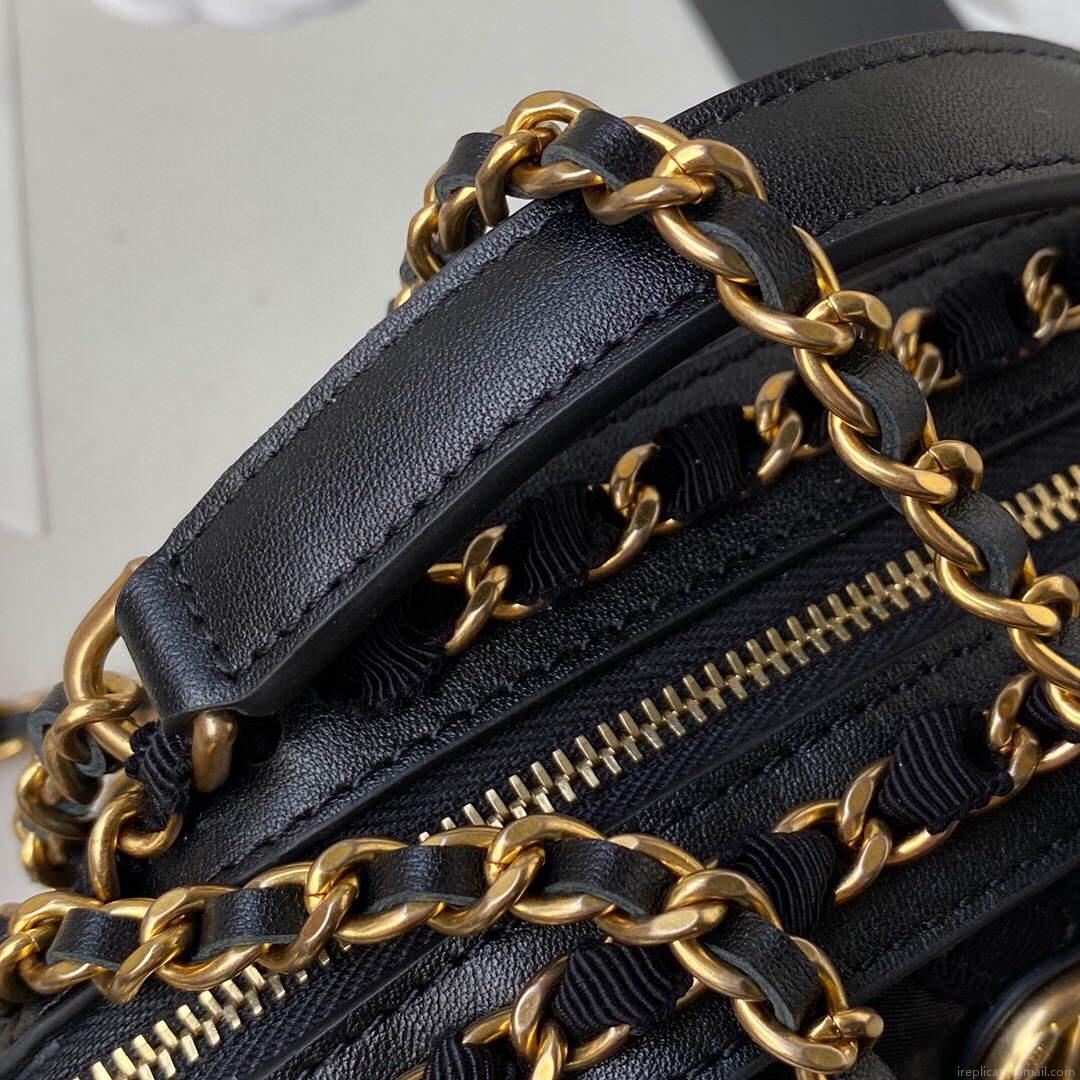 Chanel AP2669 Clutch with Chain Nylon Gros Grain Gold Black