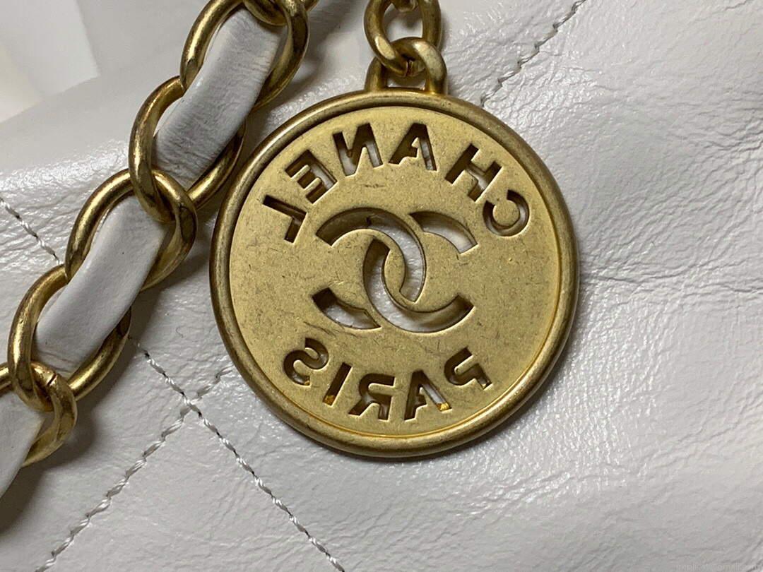 Chanel 22 Handbag Shiny Calfskin Gold AS3261 White