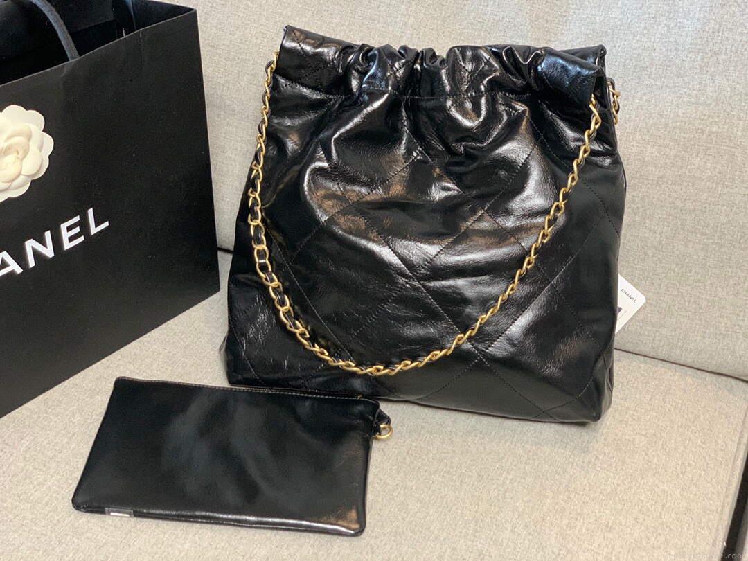 Chanel 22 Small Handbag Shiny Calfskin AS3260 Black Gold