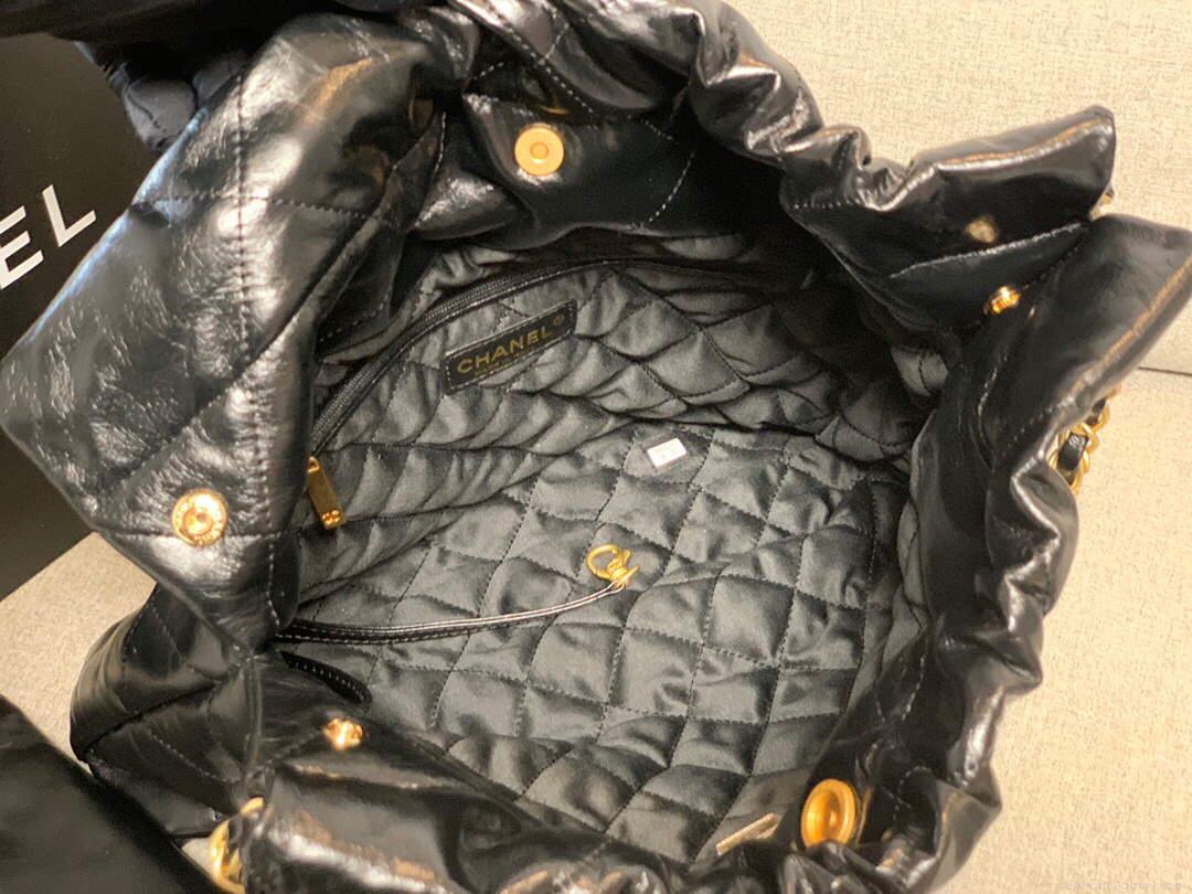 Chanel 22 Small Handbag Shiny Calfskin AS3260 Black Gold