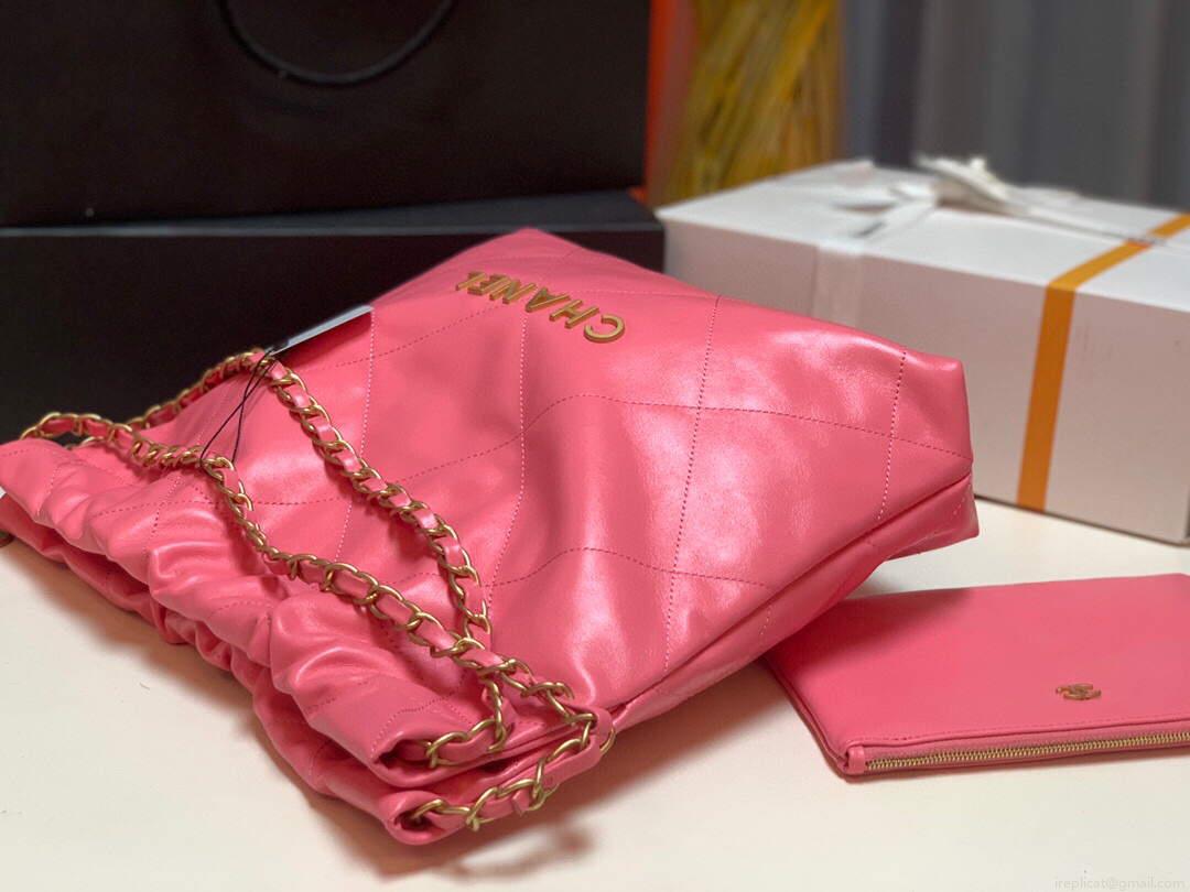 Chanel 22 Small Handbag Shiny Calfskin AS3260 Pink Gold