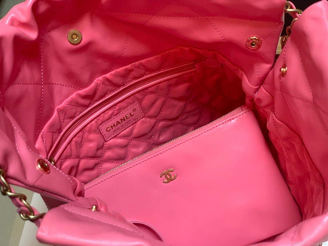 Chanel 22 Small Handbag Shiny Calfskin AS3260 Pink Gold