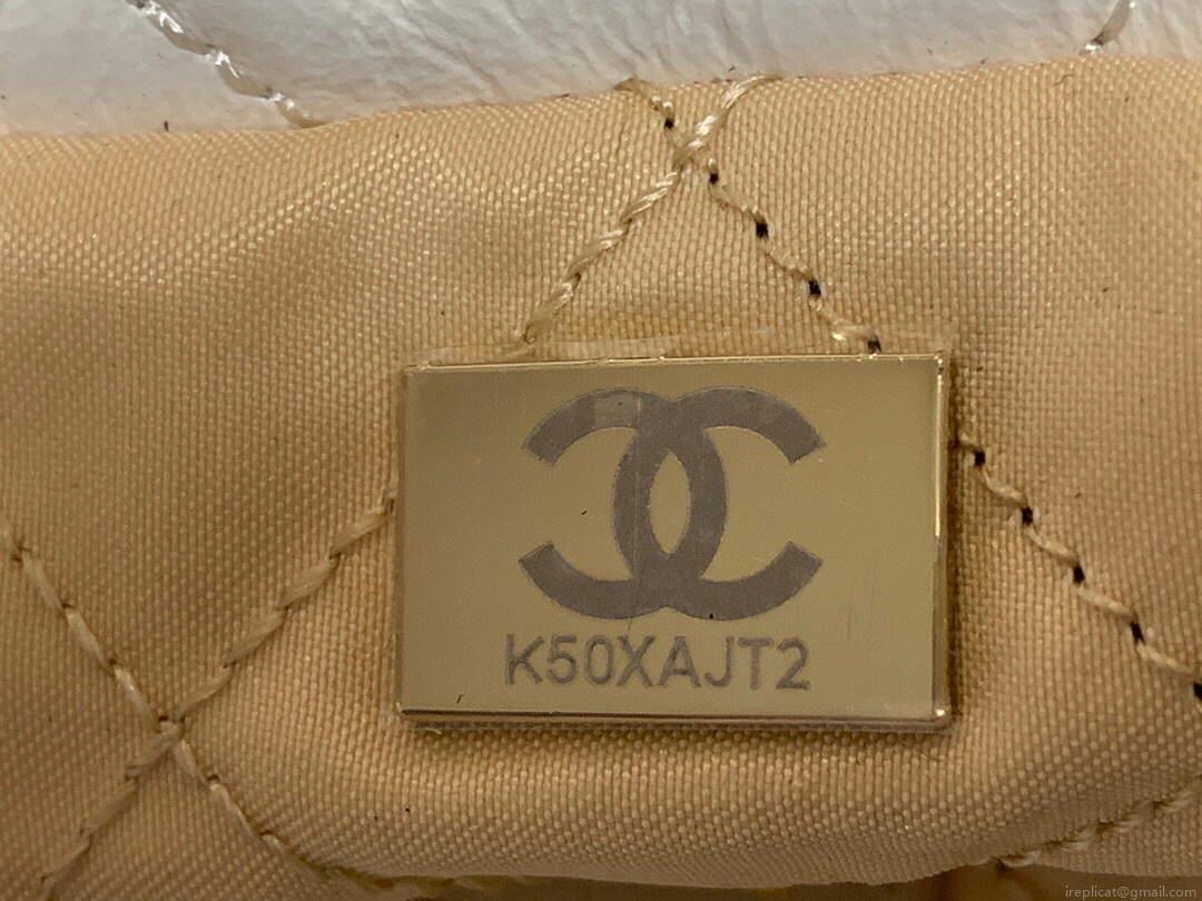 Chanel 22 Small Handbag Shiny Calfskin AS3260 White Gold