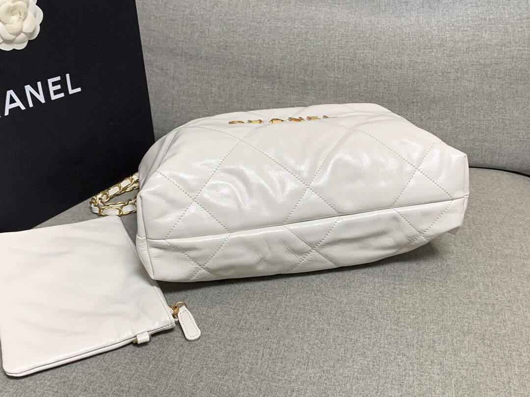 Chanel 22 Small Handbag Shiny Calfskin AS3260 White Gold