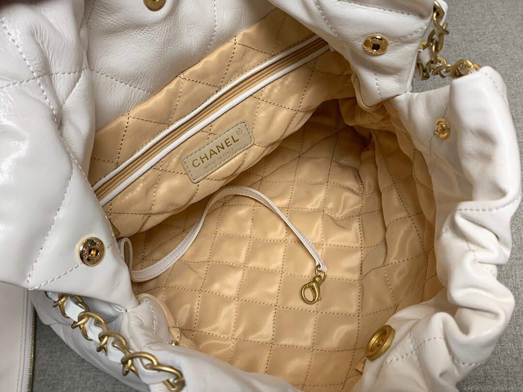 Chanel 22 Small Handbag Shiny Calfskin AS3260 White Gold