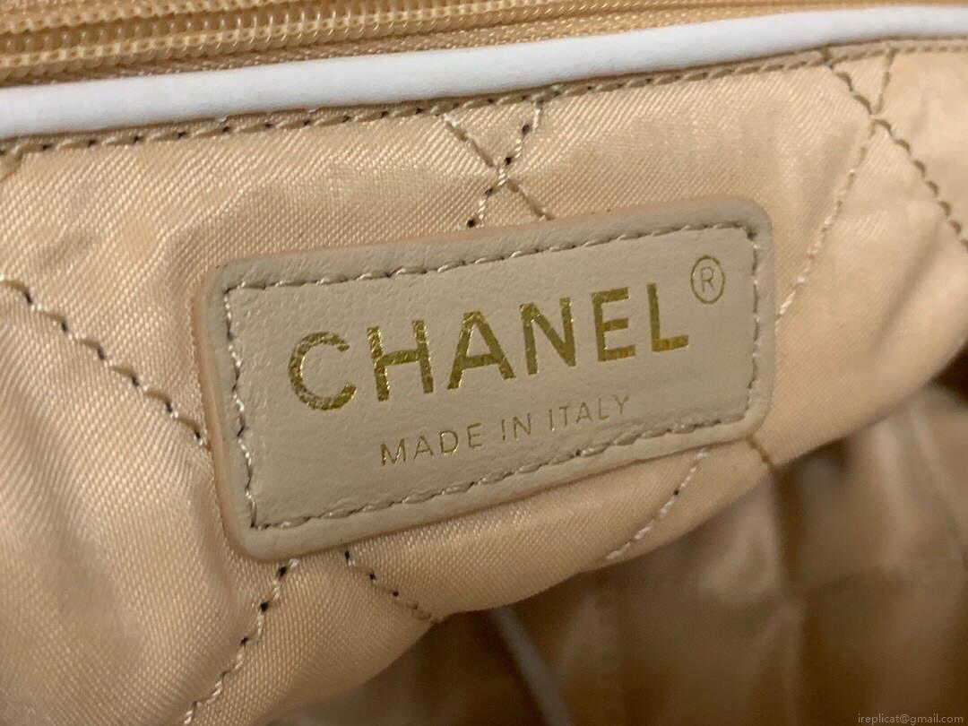 Chanel 22 Small Handbag Shiny Calfskin AS3260 White Gold