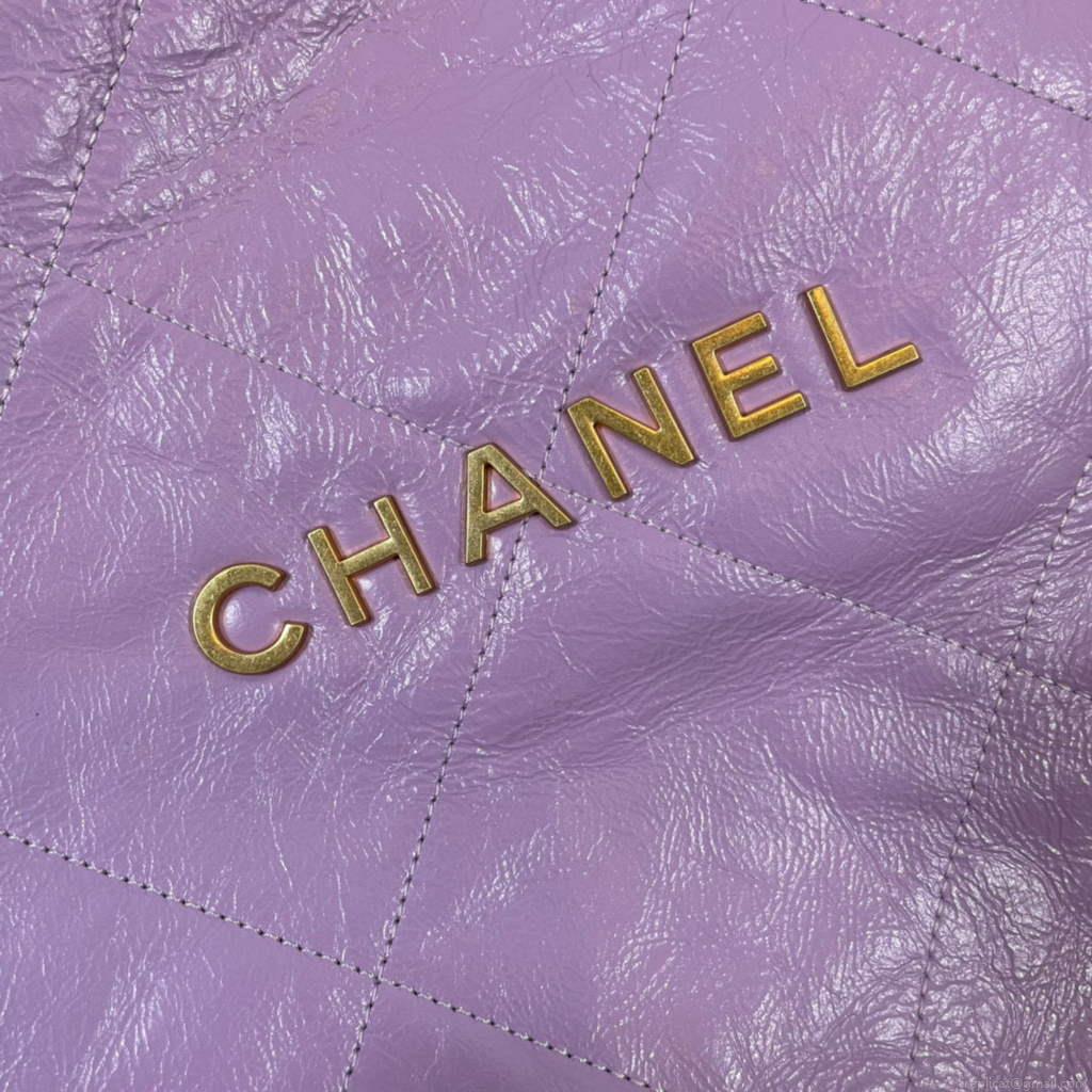 Chanel 22 Handbag Shiny Calfskin Gold AS3261 Purple