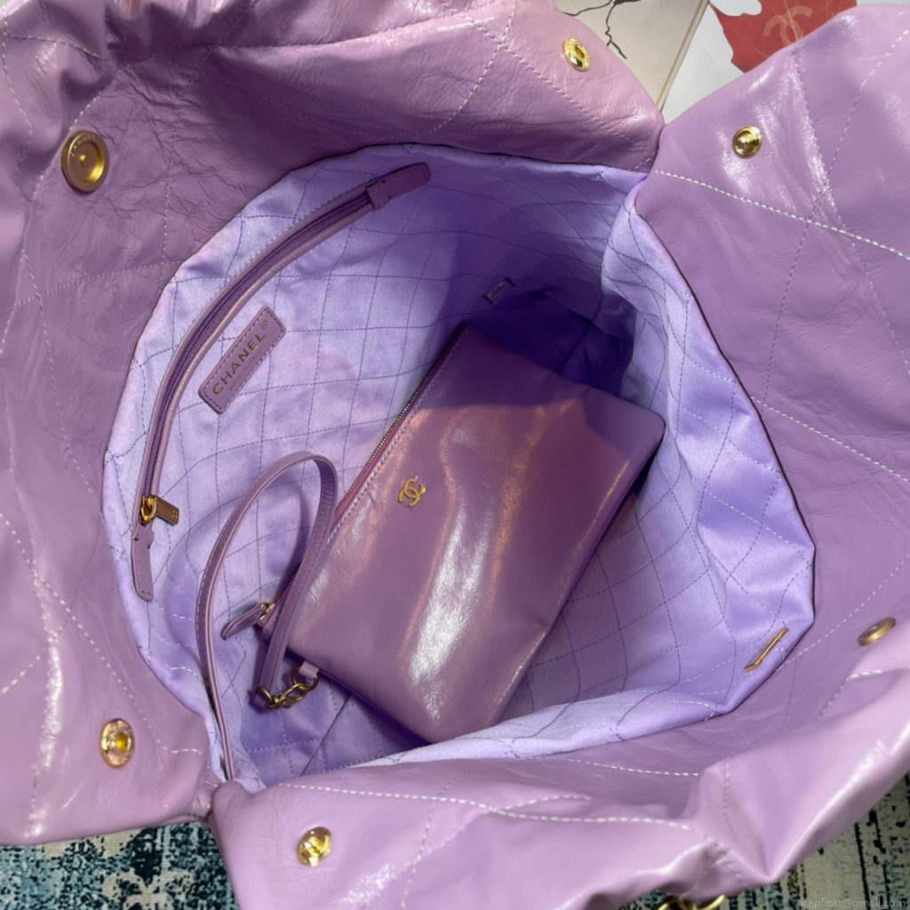Chanel 22 Handbag Shiny Calfskin Gold AS3261 Purple