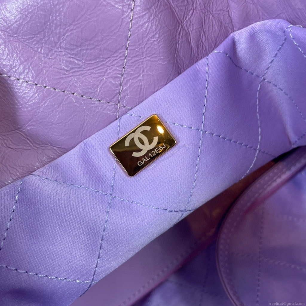 Chanel 22 Handbag Shiny Calfskin Gold AS3261 Purple