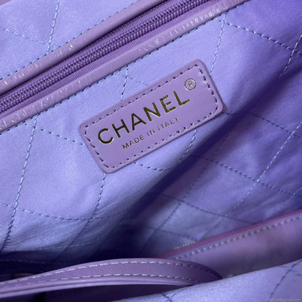Chanel 22 Handbag Shiny Calfskin Gold AS3261 Purple
