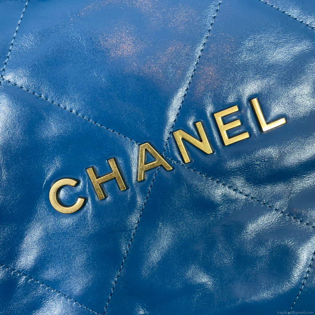Chanel AS3260 22 Small Handbag Shiny Calfskin Blue Gold