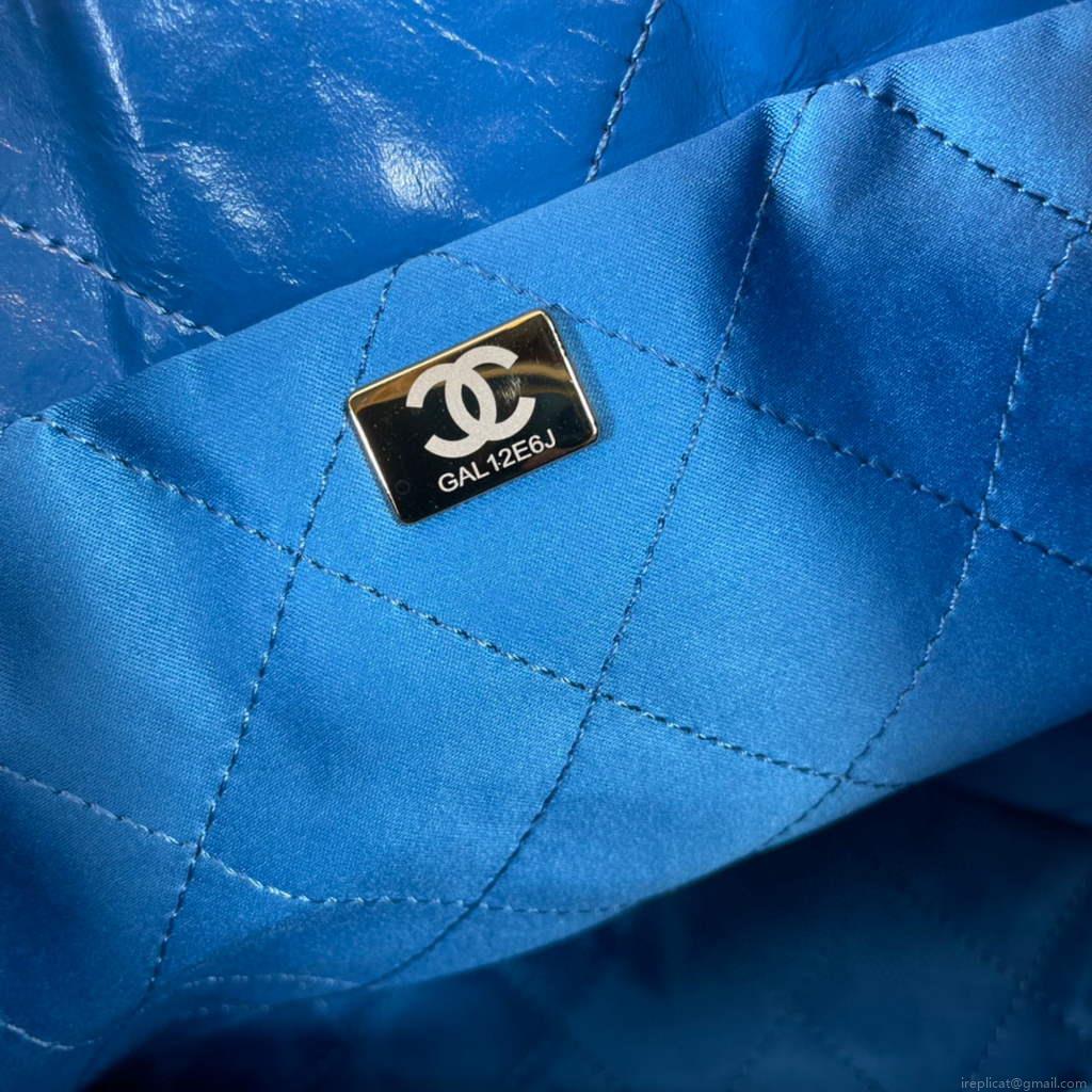 Chanel AS3260 22 Small Handbag Shiny Calfskin Blue Gold
