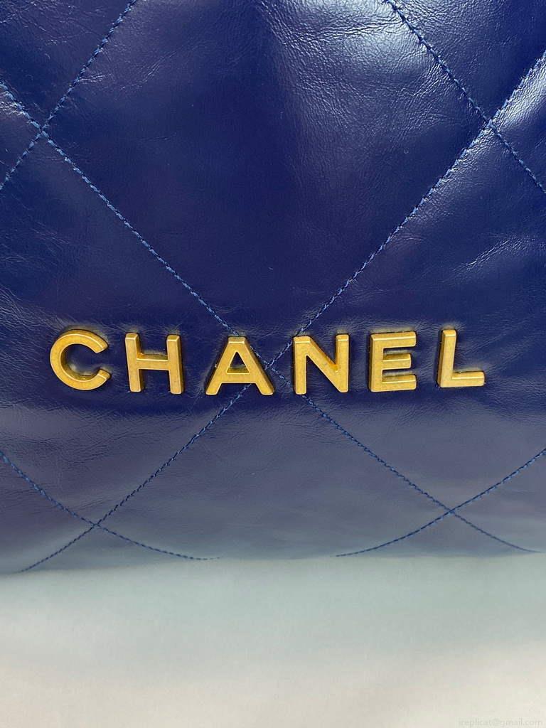 Chanel 22 Backpack Shiny Calfskin AS3313 Blue Gold
