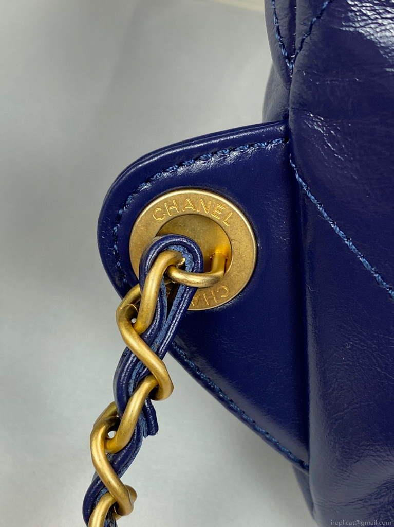 Chanel 22 Backpack Shiny Calfskin AS3313 Blue Gold