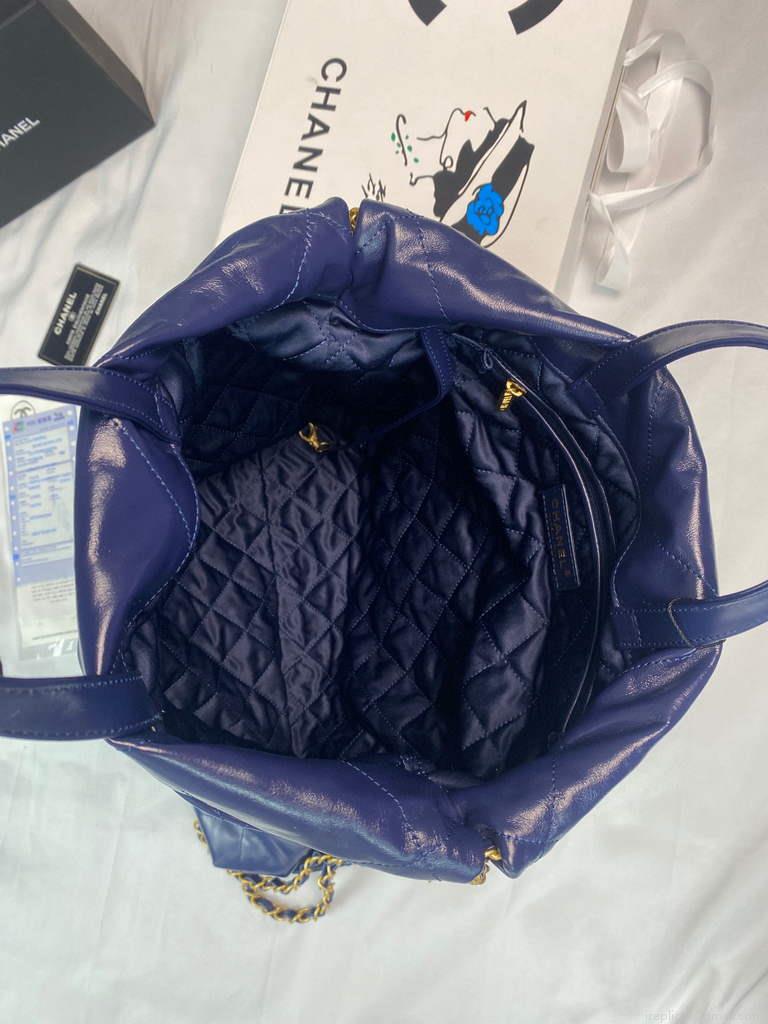 Chanel 22 Backpack Shiny Calfskin AS3313 Blue Gold
