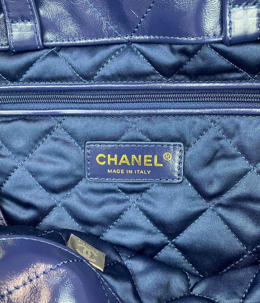 Chanel 22 Backpack Shiny Calfskin AS3313 Blue Gold