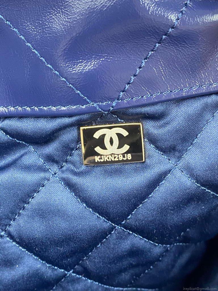 Chanel 22 Backpack Shiny Calfskin AS3313 Blue Gold