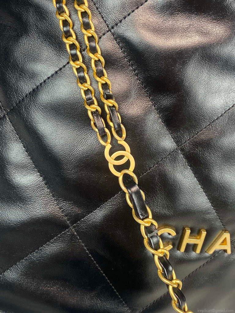 Chanel 22 Backpack Shiny Calfskin AS3313 Black Gold
