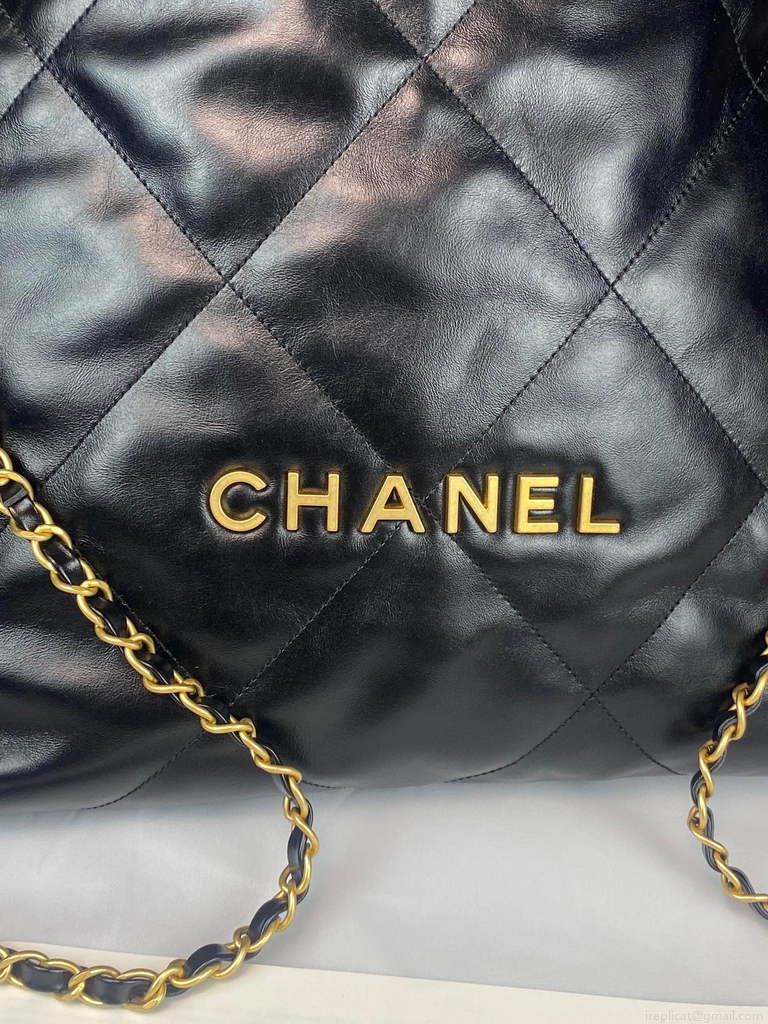 Chanel 22 Backpack Shiny Calfskin AS3313 Black Gold