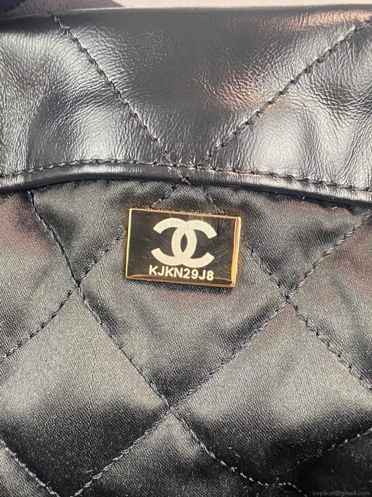 Chanel 22 Backpack Shiny Calfskin AS3313 Black Gold