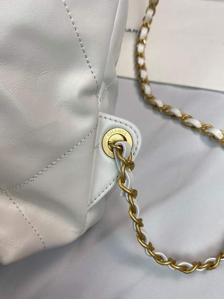 Chanel 22 Backpack Shiny Calfskin AS3313 White Gold