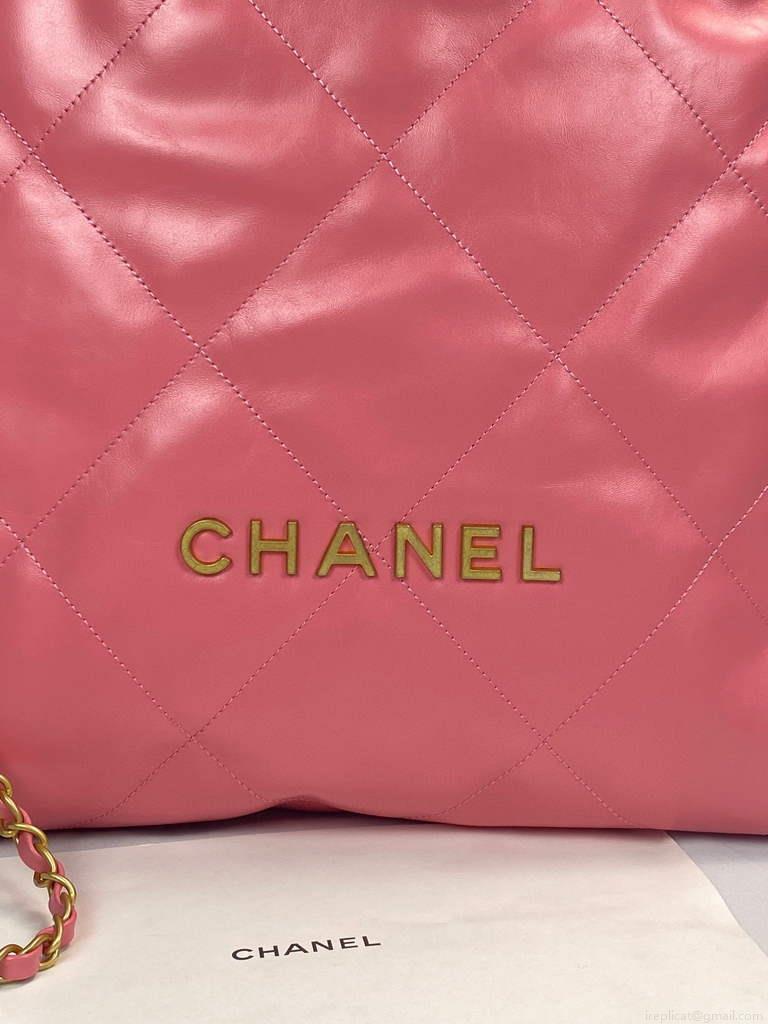 Chanel 22 Backpack Shiny Calfskin AS3313 Pink Gold